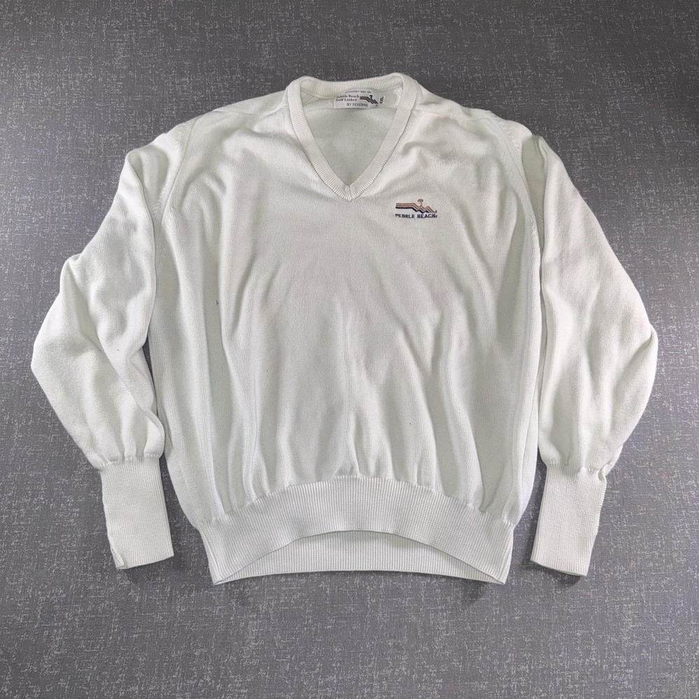 Pebble Beach Golf Links Sweater Mens 2XL White V Neck Pullover Golf Logo Raglan